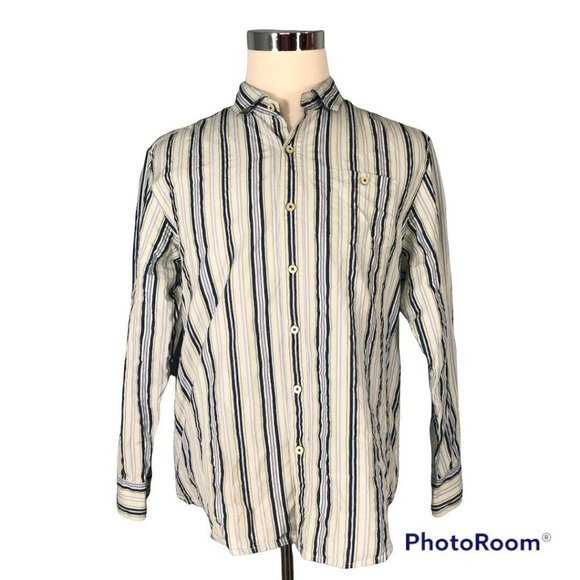 Tommy Bahama Men's Shirt XL Extra Large Cotton Silk Striped Blue Green - Picture 1 of 12